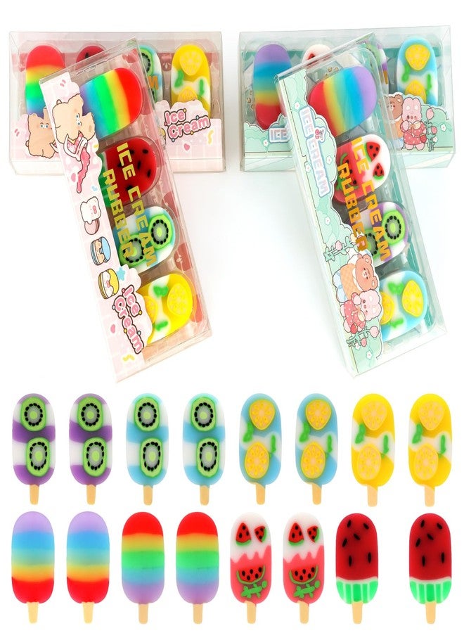 KINYFY 16 Pcs Ice Cream Erasers, Fruit Ice Cream Erasers for Kids, Cute Fruit Pencil Eraser for Classroom Prizes, Gifts Supplies, Back to School Party Favors - Image 1